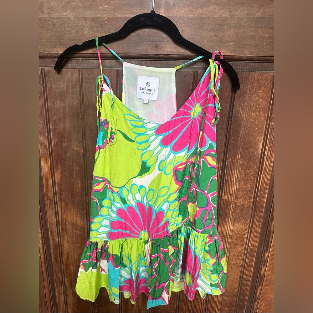 LaRoque Original 100% Silk Ladies Floral Ruffle Tank Style Blouse, size L
